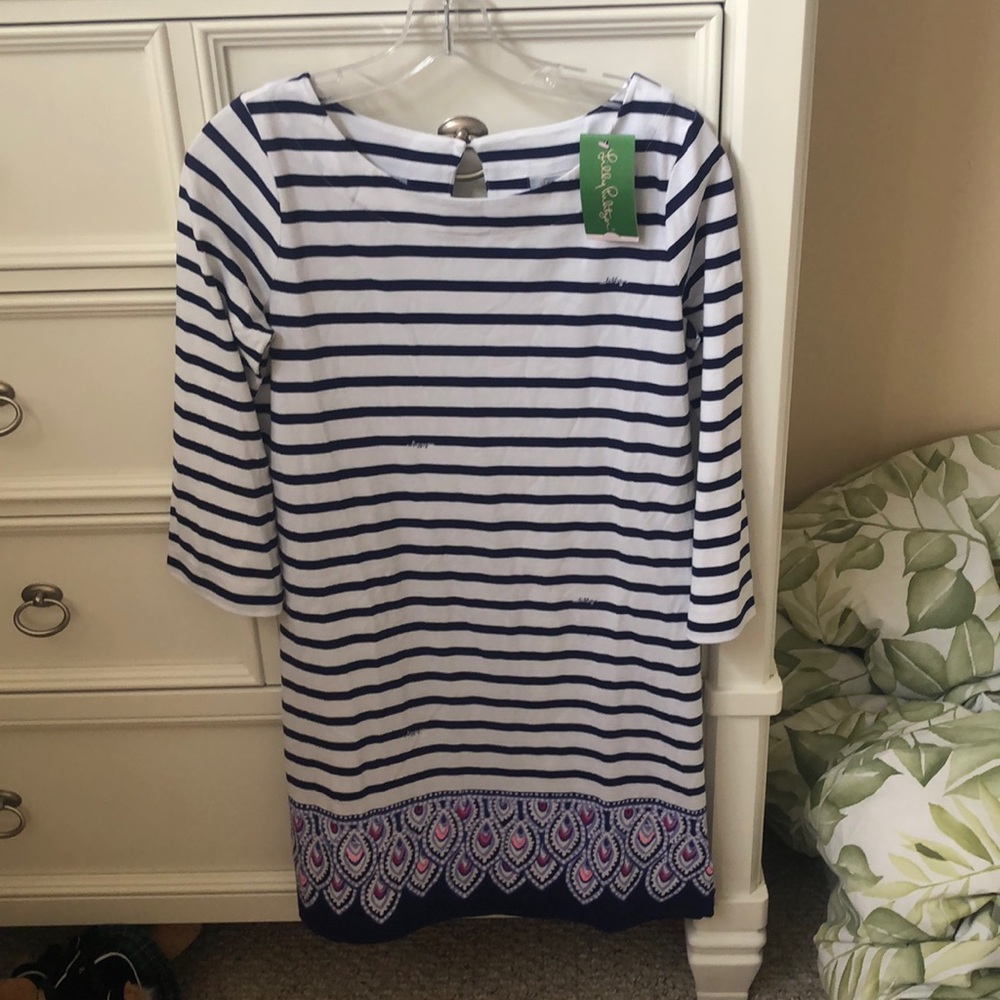 Lilly Pulitzer bay dress in serene stripe